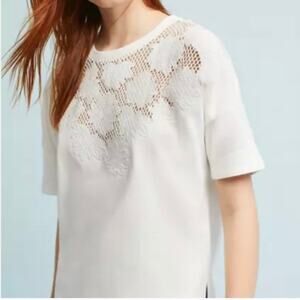 New Anthropologie James Coviello White Crocheted Floral Top Size Small